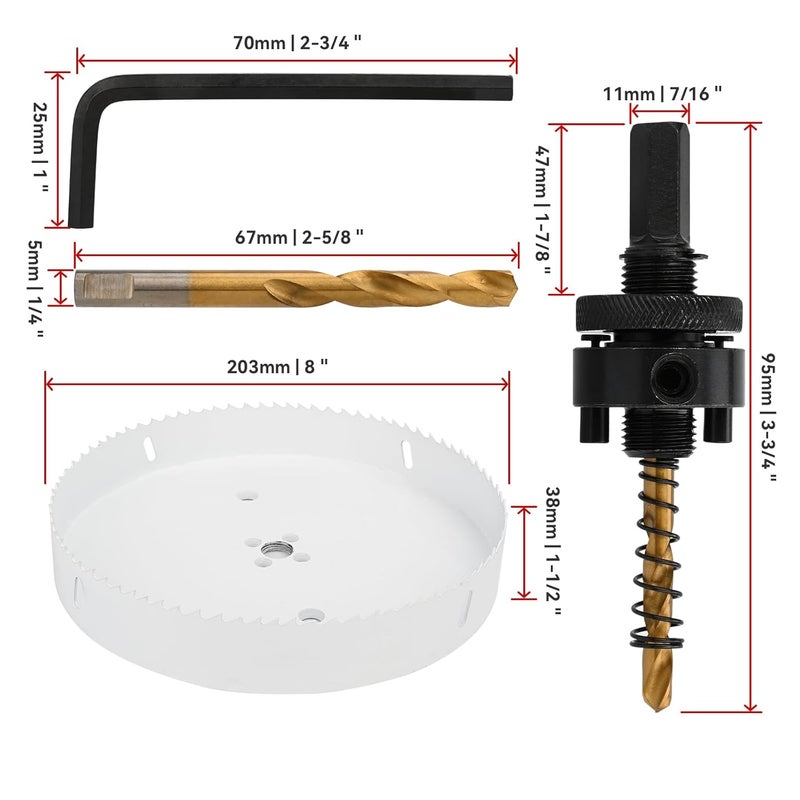 Mollom (203mm | 8") HSS M42 with 8% Cobalt BI-Metal Hole Saw with 2 Pilot Drill Bits & Arbor Smooth Cutting for PVC,Drywall,Wood,Plastic,Gypsum Board,Rubber - Image 2